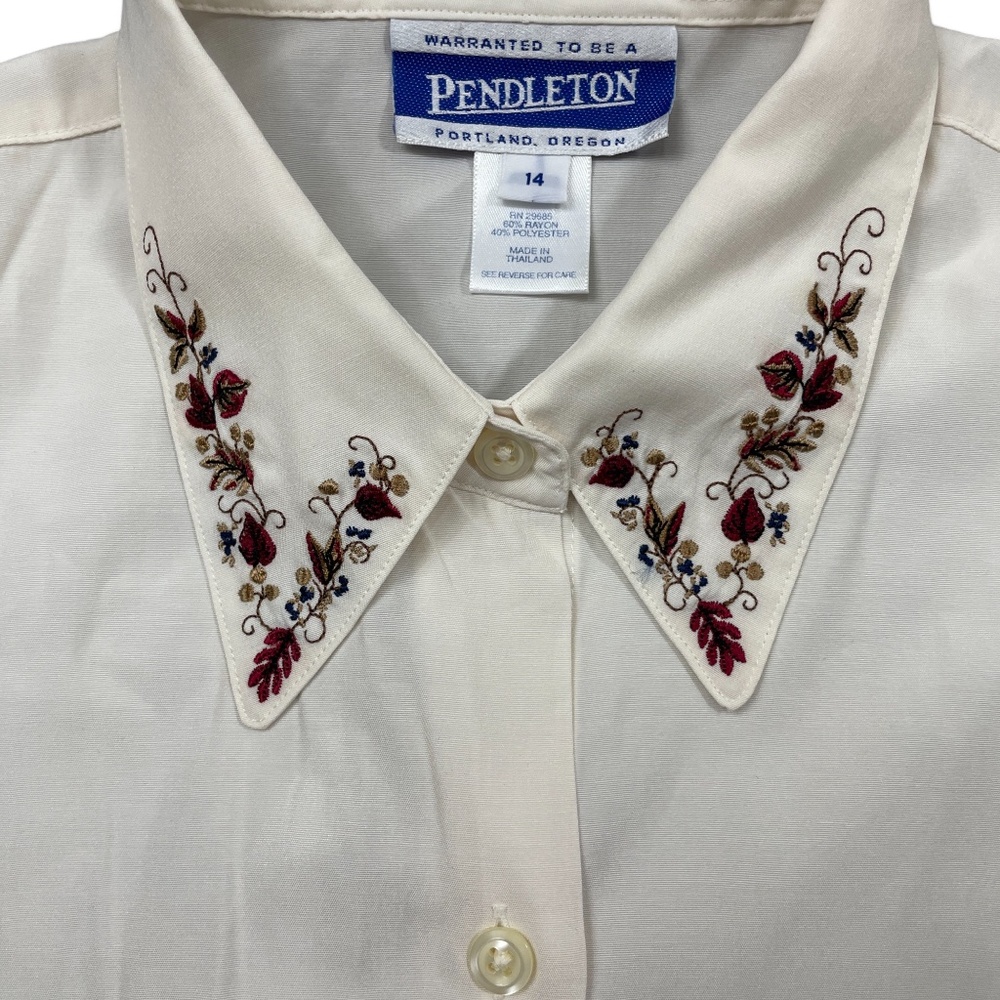 Pendleton 14 Ivory Blouse Button Embroidered Coll… - image 4